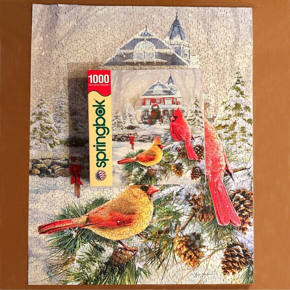 Cardinal Holiday Retreat Springbok Puzzle 1000 Piece Winter Birds - Complete - Picture 3 of 7